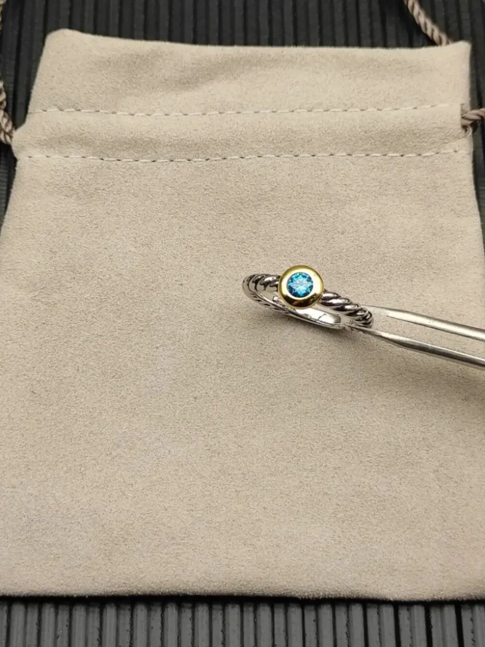 David Yurman Two-Color Petite Cable Blue Diamond Ring